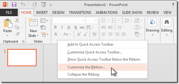 right click taskbar and select Customize the Ribbon